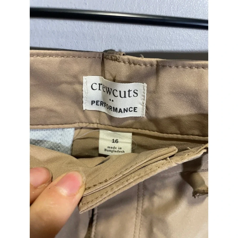 Crewcuts Performance Shorts Boys 16 Tan Khaki Chino School Uniform Preppy Casual